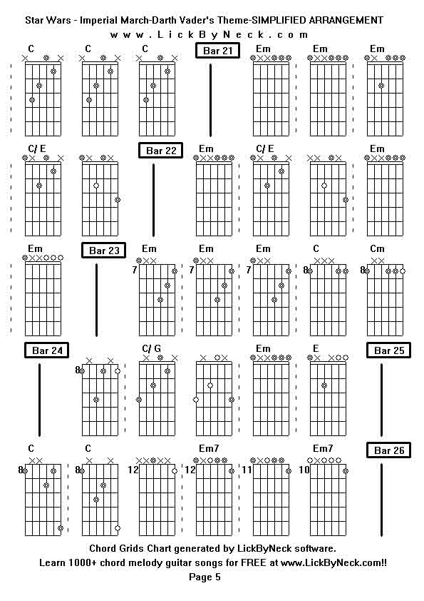 Chord Grids Chart of chord melody fingerstyle guitar song-Star Wars - Imperial March-Darth Vader's Theme-SIMPLIFIED ARRANGEMENT,generated by LickByNeck software.